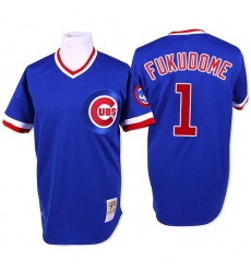 Men's Mitchell and Ness Chicago Cubs #1 Kosuke Fukudome Replica Blue Throwback MLB Jersey