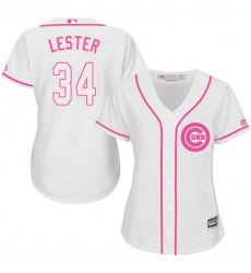 Women's Majestic Chicago Cubs #34 Jon Lester Authentic White Fashion MLB Jersey