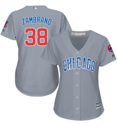 Women's Majestic Chicago Cubs #38 Carlos Zambrano Authentic Grey Road MLB Jersey