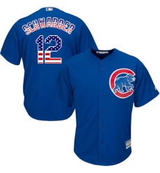 Men's Majestic Chicago Cubs #12 Kyle Schwarber Authentic Royal Blue USA Flag Fashion MLB Jersey