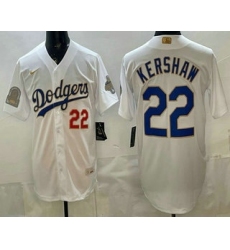 Men's Los Angeles Dodgers #22 Clayton Kershaw White Gold World Series Champions Collection Limited Jersey