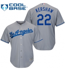 Youth Majestic Los Angeles Dodgers #22 Clayton Kershaw Replica Grey Road Cool Base MLB Jersey