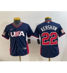 Youth USA Baseball #22 Clayton Kershaw Navy 2026 World Baseball Classic Stadium Stitched Baseball Jersey
