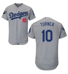 Men's Majestic Los Angeles Dodgers #10 Justin Turner Gray Alternate Flex Base Authentic Collection 2018 World Series MLB Jersey