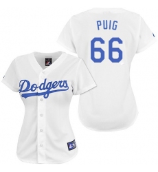 Women's Majestic Los Angeles Dodgers #66 Yasiel Puig Authentic White MLB Jersey