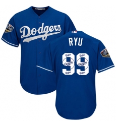 Men's Majestic Los Angeles Dodgers #99 Hyun-Jin Ryu Authentic Royal Blue Team Logo Fashion Cool Base 2018 World Series MLB Jersey