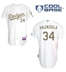Men's Majestic Los Angeles Dodgers #34 Fernando Valenzuela Authentic White USMC Cool Base MLB Jersey