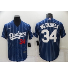 Men's Nike Los Angeles Dodgers #34 Fernando Valenzuela Blue Stripes Authentic Jersey