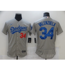 Men's Nike Los Angeles Dodgers #34 Fernando Valenzuela Gray Authentic Jersey
