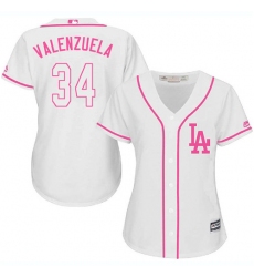 Women's Majestic Los Angeles Dodgers #34 Fernando Valenzuela Authentic White Fashion Cool Base MLB Jersey