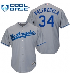 Youth Majestic Los Angeles Dodgers #34 Fernando Valenzuela Authentic Grey Road Cool Base MLB Jersey