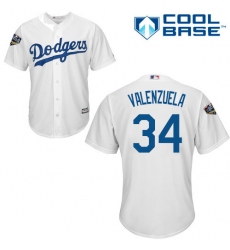 Youth Majestic Los Angeles Dodgers #34 Fernando Valenzuela Authentic White Home Cool Base 2018 World Series MLB Jersey