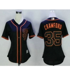 Women's San Francisco Giants #35 Brandon Crawford Black SF Cool Base Baseball Jersey
