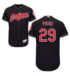 Men's Majestic Cleveland Indians #29 Satchel Paige Navy Blue Alternate Flex Base Authentic Collection MLB Jersey
