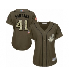 Women's Cleveland Indians #41 Carlos Santana Authentic Green Salute to Service Baseball Jersey