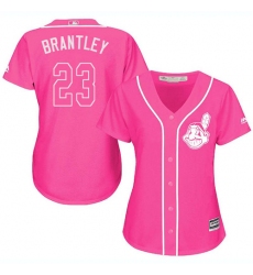 Women's Majestic Cleveland Indians #23 Michael Brantley Replica Pink Fashion Cool Base MLB Jersey