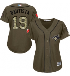 Women's Majestic Toronto Blue Jays #19 Jose Bautista Replica Green Salute to Service MLB Jersey