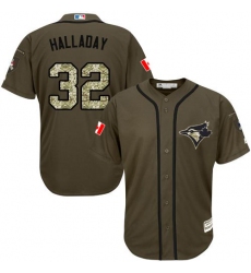 Men's Majestic Toronto Blue Jays #32 Roy Halladay Authentic Green Salute to Service MLB Jersey