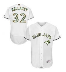 Men's Majestic Toronto Blue Jays #32 Roy Halladay Authentic White 2016 Memorial Day Fashion Flex Base MLB Jersey