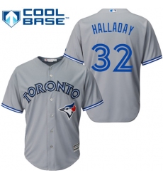 Youth Majestic Toronto Blue Jays #32 Roy Halladay Authentic Grey Road MLB Jersey