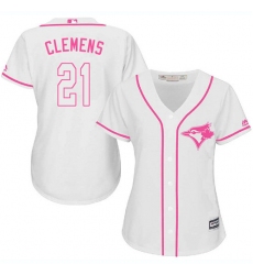 Women's Majestic Toronto Blue Jays #21 Roger Clemens Authentic White Fashion Cool Base MLB Jersey