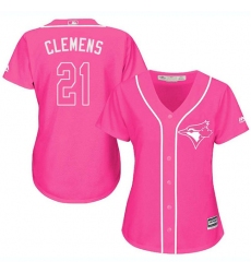 Women's Majestic Toronto Blue Jays #21 Roger Clemens Replica Pink Fashion Cool Base MLB Jersey