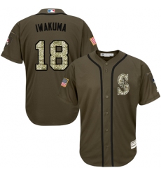 Youth Majestic Seattle Mariners #18 Hisashi Iwakuma Authentic Green Salute to Service MLB Jersey