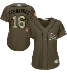 Women's Majestic Miami Marlins #16 Jose Fernandez Authentic Green Salute to Service MLB Jersey