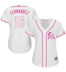 Women's Majestic Miami Marlins #16 Jose Fernandez Authentic White Fashion Cool Base MLB Jersey
