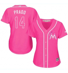 Women's Majestic Miami Marlins #14 Martin Prado Replica Pink Fashion Cool Base MLB Jersey