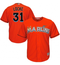 Youth Majestic Miami Marlins #31 Jeff Locke Authentic Orange Alternate 1 Cool Base MLB Jersey