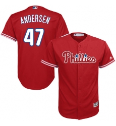 Youth Majestic Philadelphia Phillies #47 Larry Andersen Authentic Red Alternate Cool Base MLB Jersey