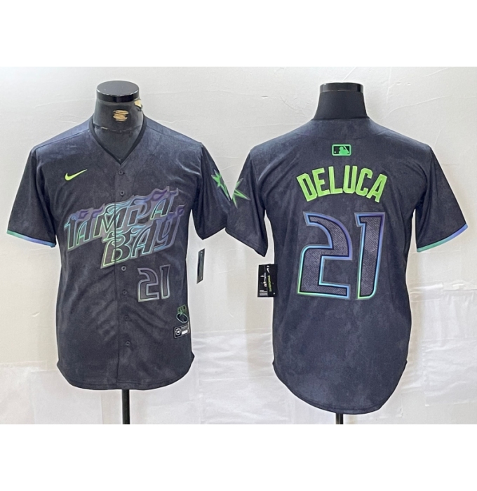 Men's Tampa Bay Rays #21 Jonny DeLuca Number Charcoal 2024 City Connect Limited Stitched Jersey