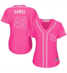 Women's Majestic Tampa Bay Rays #40 Wilson Ramos Authentic Pink Fashion Cool Base MLB Jersey