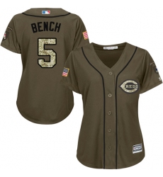 Women's Majestic Cincinnati Reds #5 Johnny Bench Authentic Green Salute to Service MLB Jersey