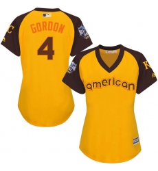 Women's Majestic Kansas City Royals #4 Alex Gordon Authentic Yellow 2016 All-Star American League BP Cool Base MLB Jersey