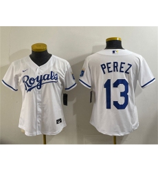 Women's Kansas City Royals #13 Salvador Perez White Cool Base Stitched Jersey(Run Small)