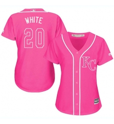 Women's Majestic Kansas City Royals #20 Frank White Authentic Pink Fashion Cool Base MLB Jersey