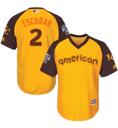 Youth Majestic Kansas City Royals #2 Alcides Escobar Authentic Yellow 2016 All-Star American League BP Cool Base MLB Jersey