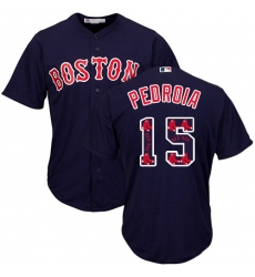Men's Majestic Boston Red Sox #15 Dustin Pedroia Authentic Navy Blue Team Logo Fashion Cool Base MLB Jersey