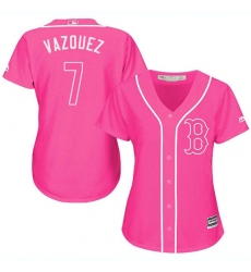 Women's Majestic Boston Red Sox #7 Christian Vazquez Replica Pink Fashion MLB Jersey