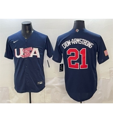 Men's USA Baseball #21 Pete Crow-Armstrong Navy World Baseball Classic Stitched Jersey