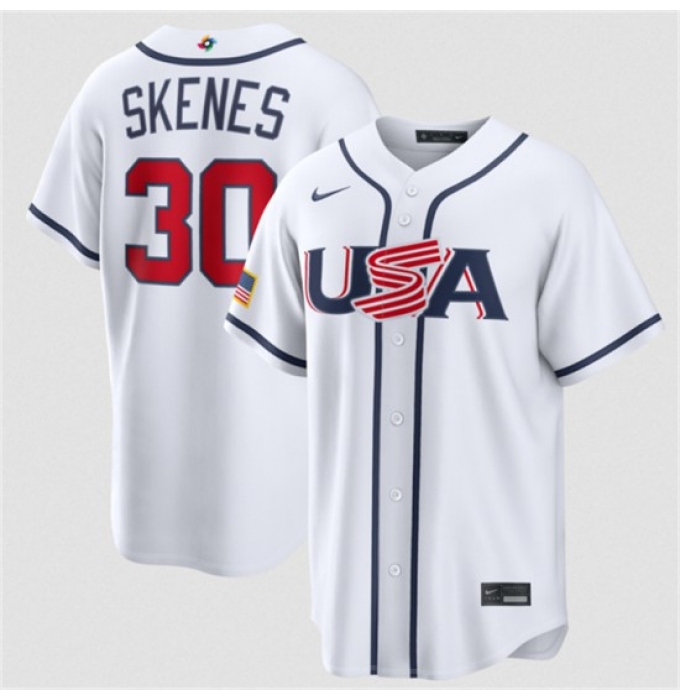 Men's USA Baseball #30 Paul Skenes White 2026 World Baseball Classic Home Stadium Stitched Jersey