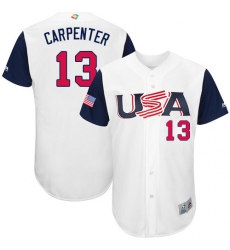 Men's USA Baseball Majestic #13 Matt Carpenter White 2017 World Baseball Classic Authentic Team Jersey