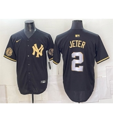 Men's New York Yankees #2 Derek Jeter Black Gold With Limited Stitched Baseball Jersey