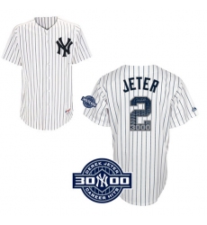 Youth Majestic New York Yankees #2 Derek Jeter Authentic White Special Edition w/3000 Hits Patch MLB Jersey