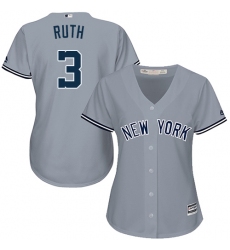 Women's Majestic New York Yankees #3 Babe Ruth Authentic Grey Road MLB Jersey
