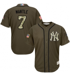 Youth Majestic New York Yankees #7 Mickey Mantle Authentic Green Salute to Service MLB Jersey