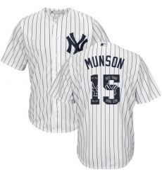 Men's Majestic New York Yankees #15 Thurman Munson Authentic White Team Logo Fashion MLB Jersey