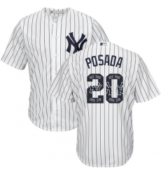 Men's Majestic New York Yankees #20 Jorge Posada Authentic White Team Logo Fashion MLB Jersey
